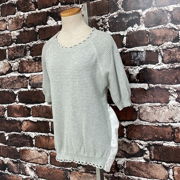 French Connection Sweater Open Knit White Lace Short Sleeves Size Medium - Picture 3 of 12
